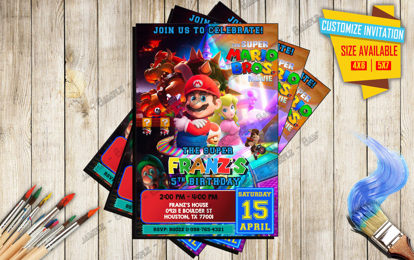 Mario & Luigi - Mario Bros the movie - Birthday Invitation D6