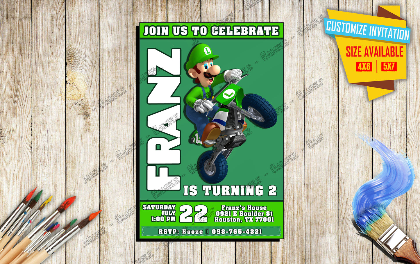 Mario & Luigi - Mario Bros the movie - Birthday Invitation D8